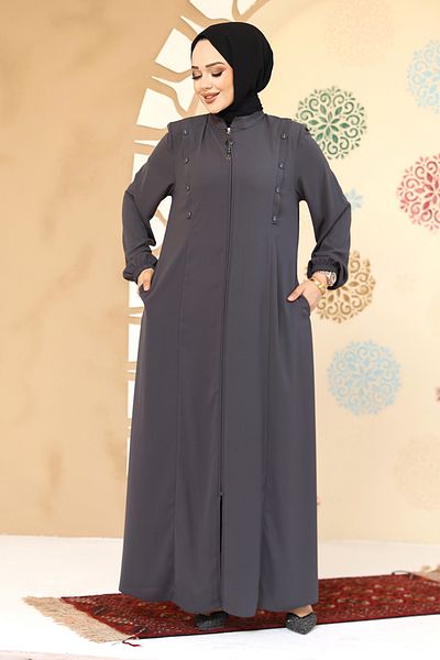 Neva Style Abaya hijab afumat cu detaliu cu nasturi 45304FU