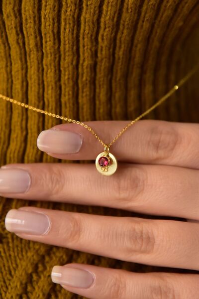 Papatya Silver 925 Ayar Gümüş Altın Kaplama Doğum Taşlı Plaka Harf Kolye