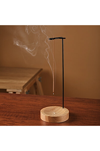 Choice حامل بخور خشبي دائري بتصميم مقلوب إبداعي بلون الخشب مع صينية بخور خشبية