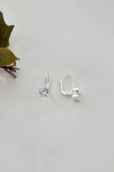 Papatya Silver 925 Ayar Gümüş Rodyum Kaplama Tek Taş Sallantılı Küpe Uvpts300001