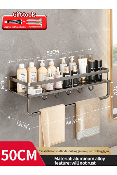 Choice رف حمام رمادي 50CM-B رف حمام مساحة المرحاض رف معلق من الألومنيوم منظم ...