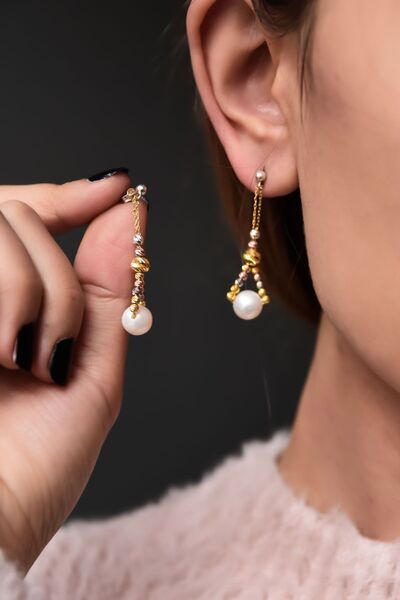 Papatya Silver 925 Ayar Gümüş 3 Renk Dorika Toplu Inci Taşlı Tasarım Küpe