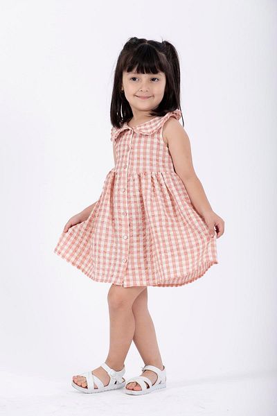 zepkids Baby Collar Zero Sleeve Button Powder Color Girl's Dress