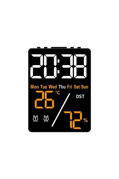 Choice Black-Orange Multifunctional Large Screen Digital Alarm Clock Humidity Display Brightness Adjustment