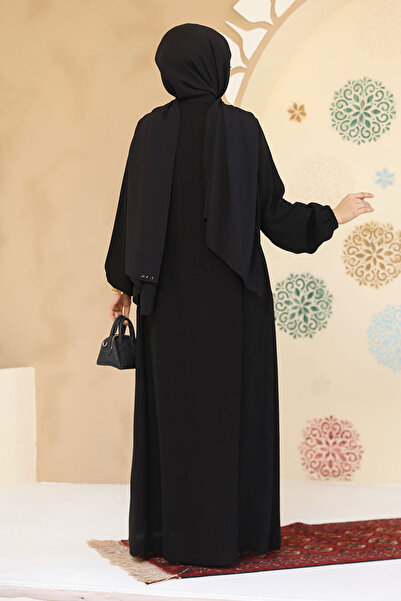 Neva Style Zippered Black Hijab Abaya 45295S
