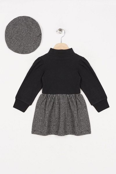 zepkids Half Turtleneck Long Sleeve Skirt with Pitched Button Detail Teddy Bear and Hat Gray Color Girl's Dress
