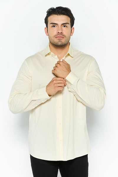 Esprit Men Slim Fit Solid Long Sleeves Casual Shirt, Cream