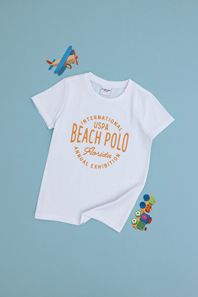 U.S. Polo Assn. Tricou alb cu gât turnat pentru băiat 50307129-VR013