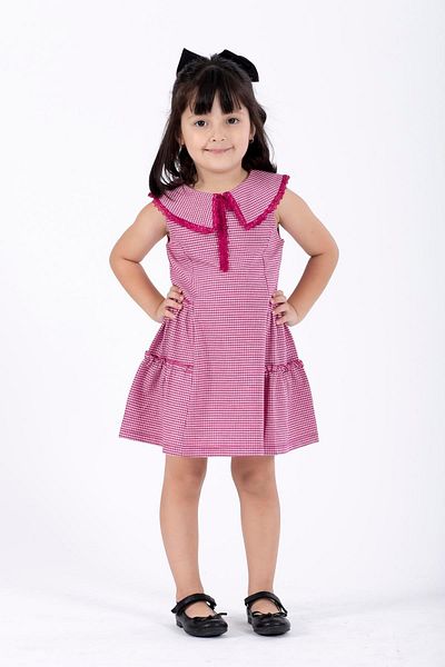zepkids Rochie pentru fetiță de culoare fuchsia cu guler cu mâneci zero din dantelă