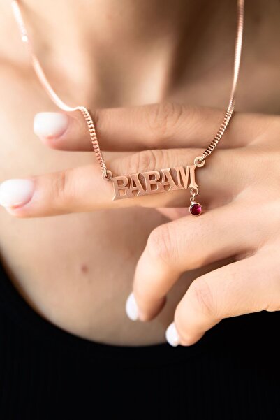 Papatya Silver 925 Ayar Gümüş Rose Kaplama Babam Yazılı Gurmet Zincir Kadın K...