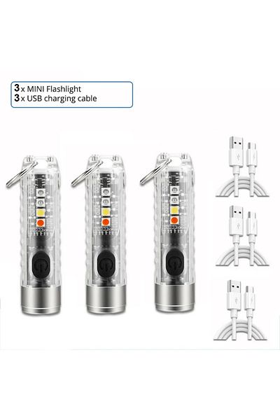 XIWANGFIRE 500mah battery 058E 3pcs Mini Keychain Flashlight Type-C Fast Charging IP66 Waterproof Torch Lamp Wi