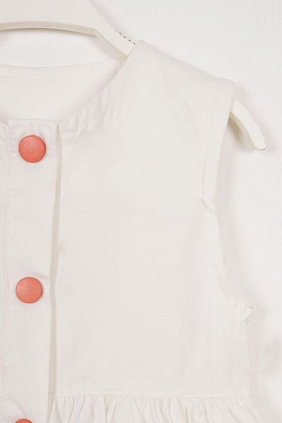 zepkids Crew Neck Zero Sleeve Snap Button Hat White Color Girl's Dress