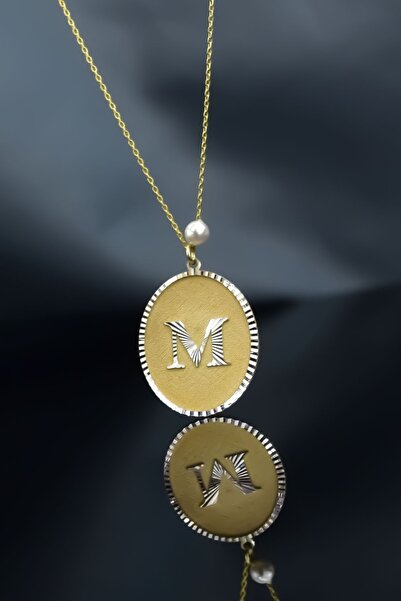 Papatya Silver 925 Ayar Gümüş Gold Rodyum Kaplama Incili M Harf Plaka Kolye