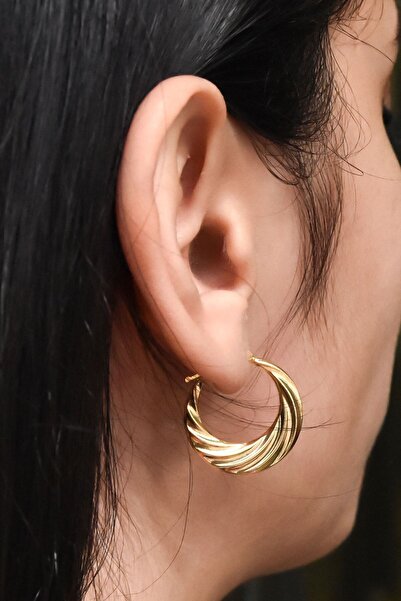 Papatya Silver 925 Ayar Gümüş Gold Kaplama Licuala Desenli Küpe