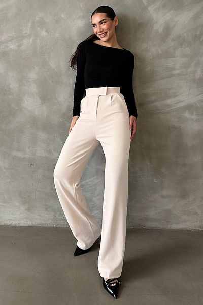 Madmext Pantaloni Palazzo cu închidere cu velcro din Lycra albă MG2291