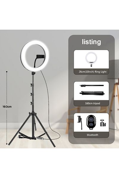 BAODELI 10in Ring Bk160cm 10" 26cm Led Selfie Ring Light Photography Video Light Ringlight Phone Stand Tripo
