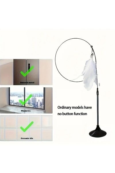 Choice White Normal Cat Teaser Toy - Interactive Bell & Feather Wand - Long Suction Cup Pole for Exciting P