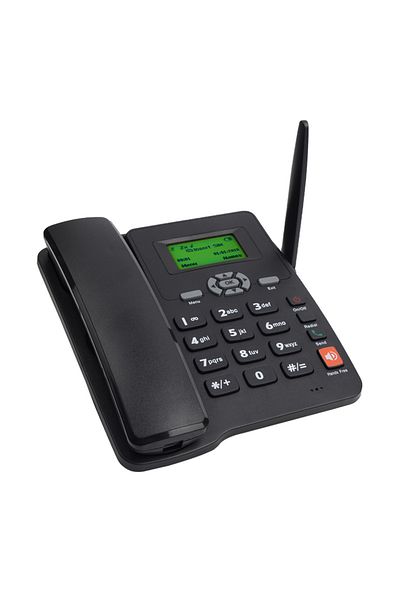 Bisofice هاتف لاسلكي أسود هاتف مكتبي بطاقة SIM هاتف ثابت لاسلكي 2G مع هوائي راديو إنذار