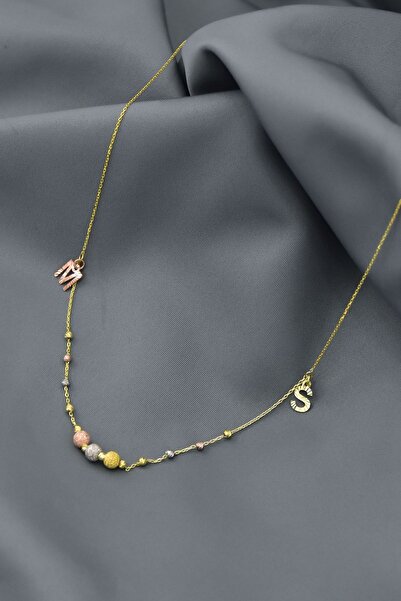 Papatya Silver 925 Ayar Gümüş Üç Renk Dorika Toplu M Ve S Harf Kolye