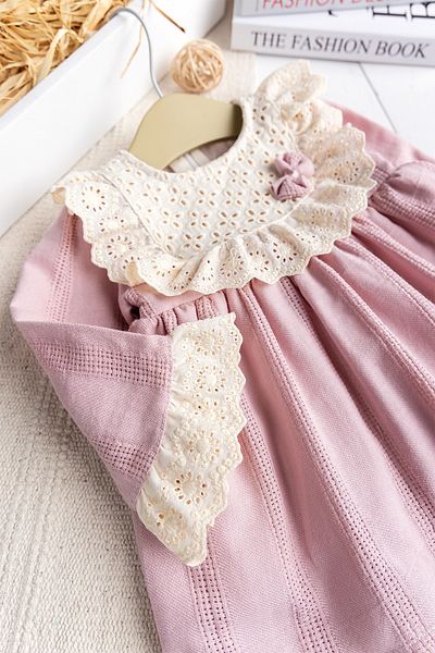 Babymod Scalloped Square Collar 100% Cotton Pink Baby Girl Dress Special Day Birthday