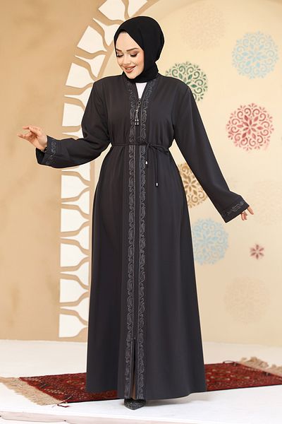 Neva Style Abaya hijab antracit cu fermoar - 45297ANT