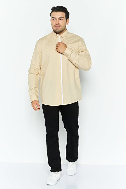 Esprit Men Regular Fit Embroidered Long Sleeves Casual Shirt, Beige