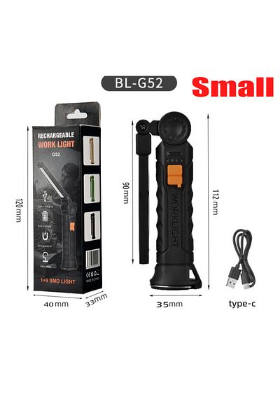 XIWANGFIRE G117-Small Led Work Light Magnetic Base Hook Rechargeable 360°Rotating Portable Handheld Flashlight