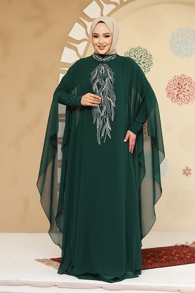 Neva Style Abaya 25914Y Hijab with Poncho in Green Detail