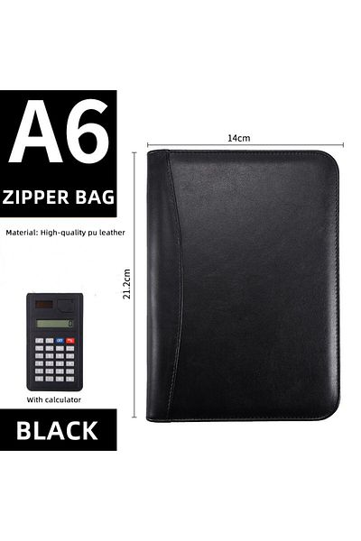 Choice A6 Black A5/A6 Business PU Leather  Folder  Cover Loose Leaf Zipper Bag Padfolio Notebook Binder Jou