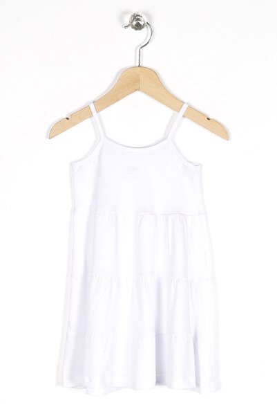 zepkids Στρογγυλή λαιμόκοψη μηδενικό μανίκι λουράκι καρδιά στάμπα - Λευκό χρώμα Κοριτσίστικο φόρεμα