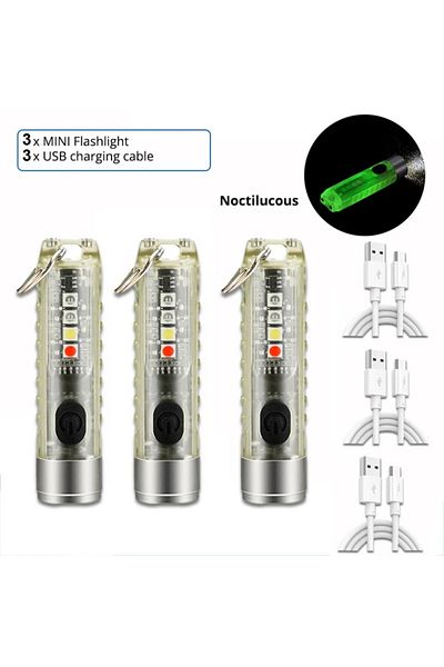 XIWANGFIRE 500mah battery fluorescence3pc Mini Keychain Flashlight Type-C Fast Charging IP66 Waterproof Torch L