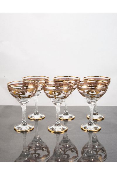 ARGKRİSTAL Gold Detailed Hand-Engraved 24 Karat Gold 6-Piece Ice Cream Bowl Glass Pasabahce Brand