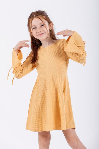 zepkids Rochie pentru fată, cu mânecă lungă, decolteu, galben