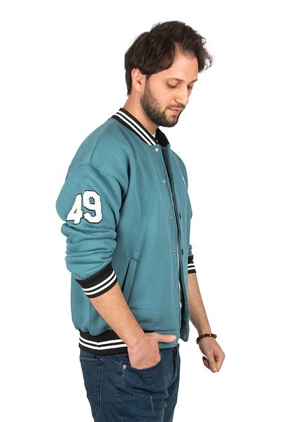 Rizz up Men's Turquoise Three String Coat Ny Embroidery Detailed College Coat 2304760