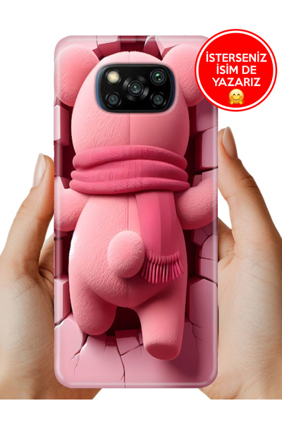 POCO X3 NFC - X3 Pro Kılıf Desenli Rubber Kamera Korumalı Silikon Pink-Bear