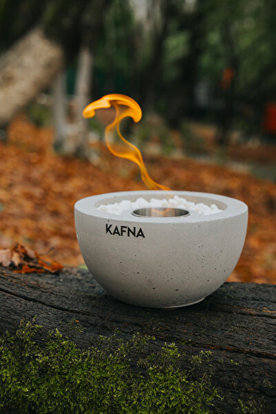 KAFNA Nehar Masaüstü Beton Şömine + 1lt. Bioethanol Şömine Yakıtı +Dekoratif Taş