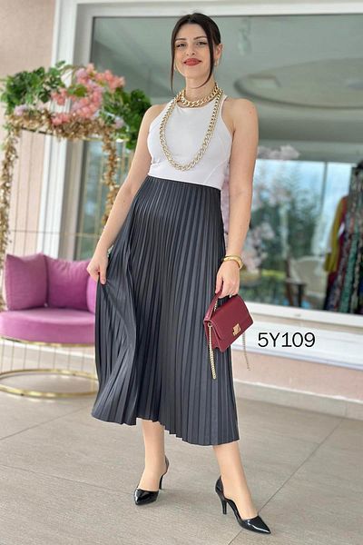 İnce Topuk Pleated Satin Skirt Model: 5Y109