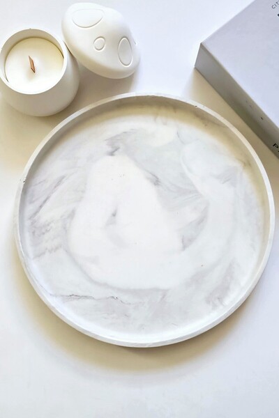 Home Μεγάλος στρογγυλός διακοσμητικός δίσκος με μαρμάρινο σχέδιο 25 εκ., Κερί...