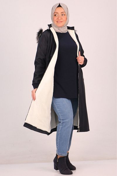 Eslina 33105 Bondit Cap μεγάλου μεγέθους με γούνα εσωτερικά - Navy Blue