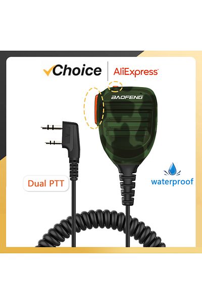 Rongyin 2 Pin-K-2PTT-Camo Baofeng UV-5R PTT مقاوم للماء UV-17 مكبر صوت راديو ميكروفون Keenwood 2-Pin Type H