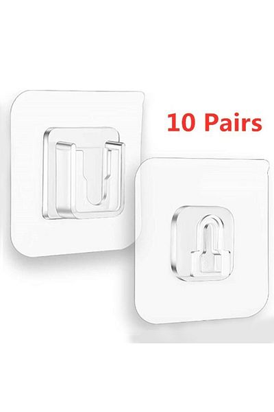 Choice 10 أزواج 1/5/10 أزواج من خطافات الحائط اللاصقة على الوجهين، منظم الكابلات، حامل تخزين على الباب والحائط