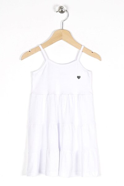 zepkids Στρογγυλή λαιμόκοψη μηδενικό μανίκι λουράκι καρδιά στάμπα - Λευκό χρώμα Κοριτσίστικο φόρεμα
