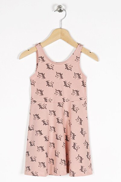 zepkids Round Neck Zero Sleeve Unicorn Metre - Dark Powder Color Girl's Dress