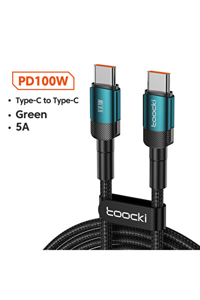 Toocki كابل 2 متر 100 واط من النوع C إلى C أخضر 100 واط من النوع C إلى USB C مع تقنية الشحن السريع PD 3.0 4.0 من النوع C