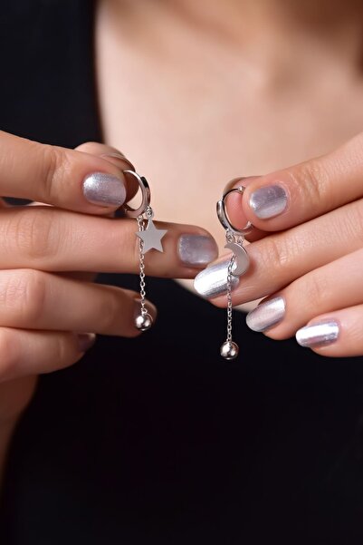 Papatya Silver 925 Ayar Gümüş Rodyum Kaplama Ay-yıldız Zincir Sallantılı Top ...