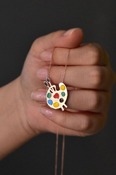 Papatya Silver 925 Ayar Gümüş Renkli Mineli Palet Kolye