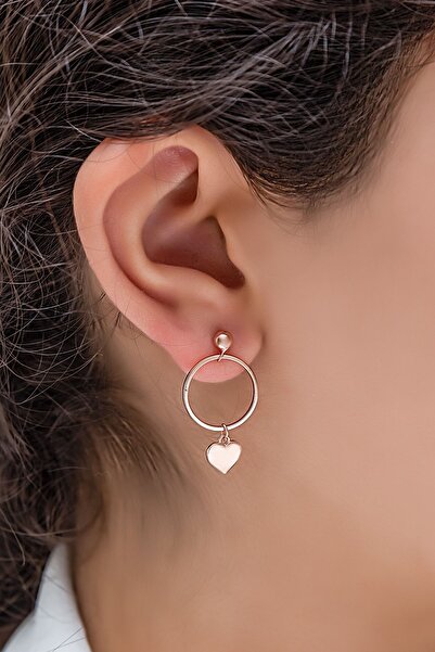 Papatya Silver 925 Ayar Rose Altın Tekli Kalpli Halka Gümüş Küpe