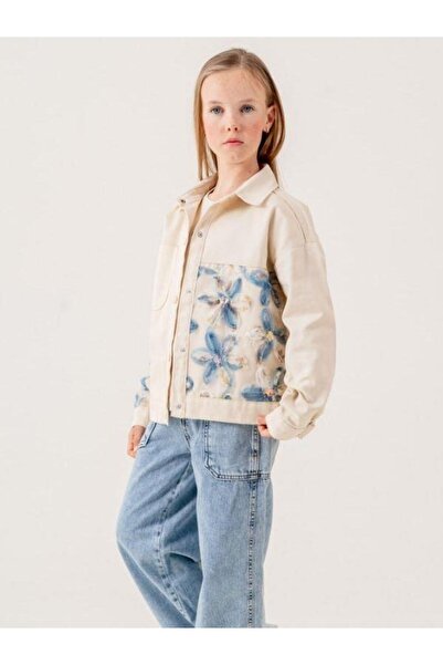 Zekids Κοριτσίστικο μπλουζάκι από τούλι λουλούδι με κέντημα τζιν μπουφάν Σετ δύο τεμαχίων