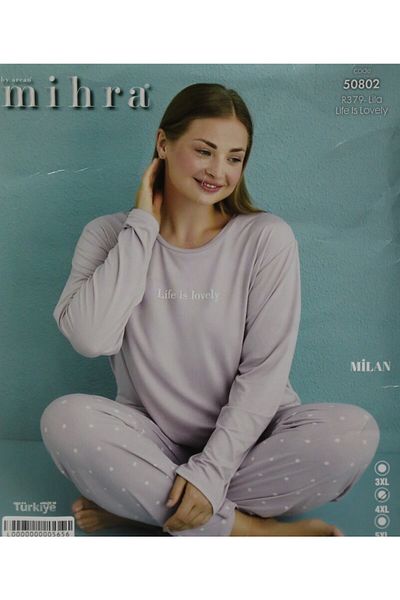 Mihra Crew Neck Lila Battal Mi̇lan Pajama Set