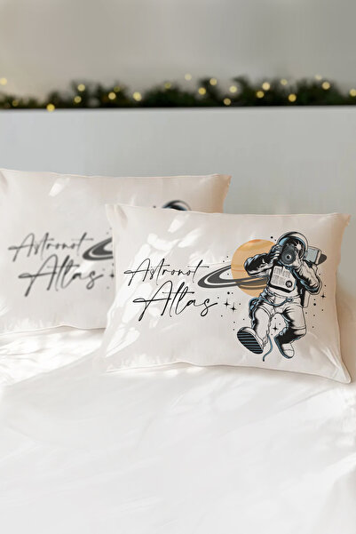 Homamia İsme Özel Baskılı %100 Pamuk Çocuk Yastık Kılıfı (50x70) Astronot